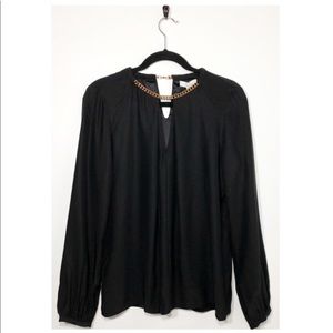 Alice + Olivia Black Silk Long Sleeve Gold Chain